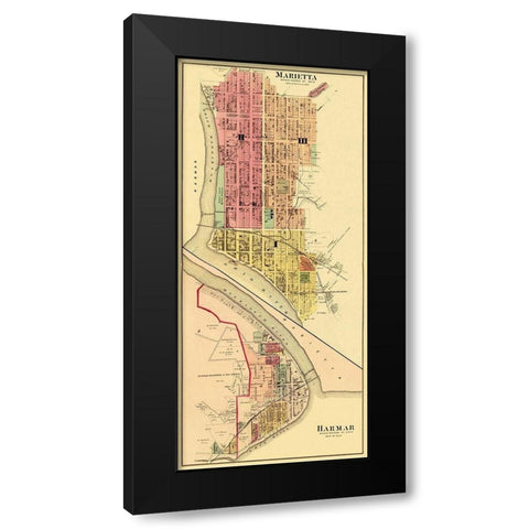 Marietta, Harmar Ohio Landowner - Hayes 1877 Black Modern Wood Framed Art Print by Hayes