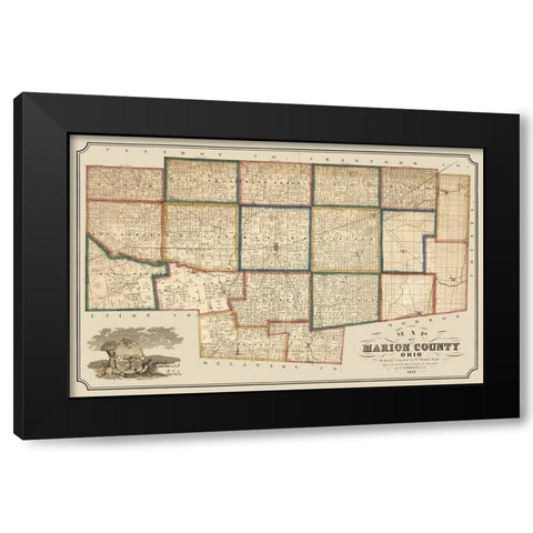 Marion County Ohio - Brown 1852  Black Modern Wood Framed Art Print with Double Matting by Brown