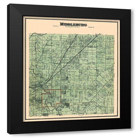 Middleburg Ohio Landowner - Stewart 1874 Black Modern Wood Framed Art Print by Stewart