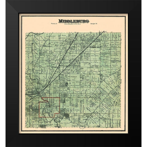Middleburg Ohio Landowner - Stewart 1874 Black Modern Wood Framed Art Print by Stewart