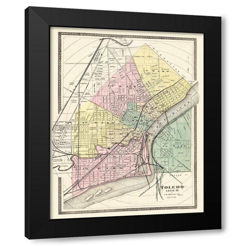 Toledo Ohio Landowner - Marston 1872 Black Modern Wood Framed Art Print by Marston