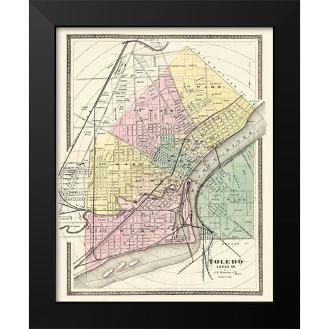 Toledo Ohio Landowner - Marston 1872 Black Modern Wood Framed Art Print by Marston