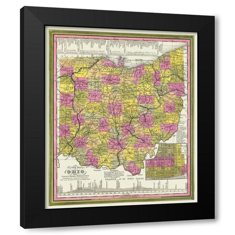 Ohio with Cincinnati Ohio - Mitchell 1846 Black Modern Wood Framed Art Print with Double Matting by Mitchell