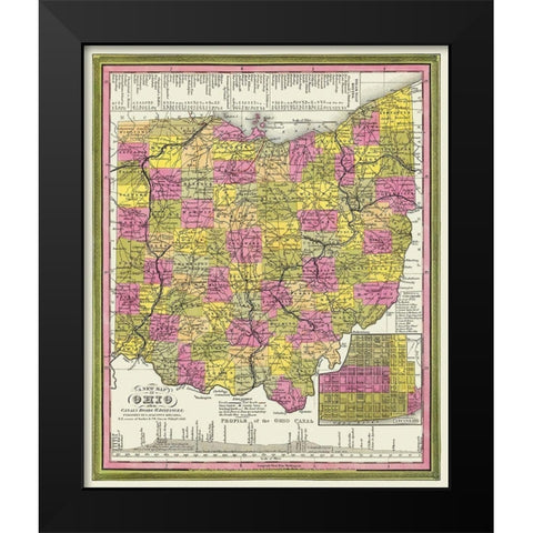 Ohio with Cincinnati Ohio - Mitchell 1846 Black Modern Wood Framed Art Print by Mitchell