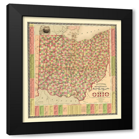 Ohio Railroad Distances and Townships 1873 Black Modern Wood Framed Art Print with Double Matting by Bridgman