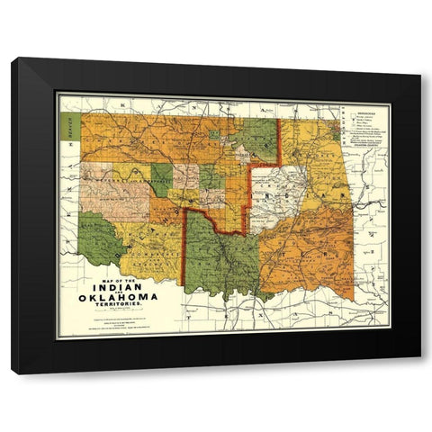 Oklahoma Indian Territory - Rand McNally 1892 Black Modern Wood Framed Art Print by Rand McNally