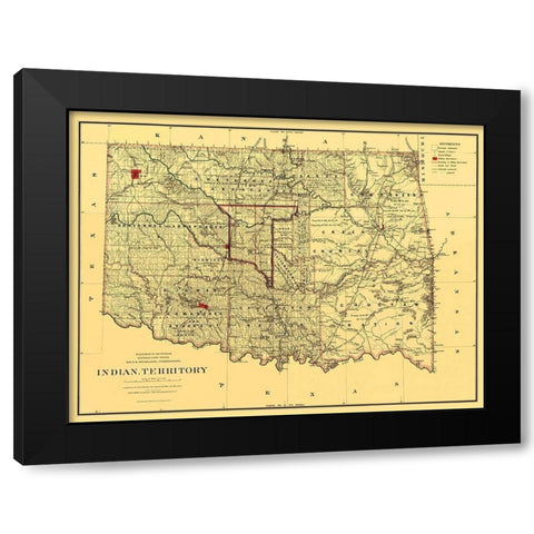 Oklahoma Indian Territory - Bien 1887 Black Modern Wood Framed Art Print by Bien