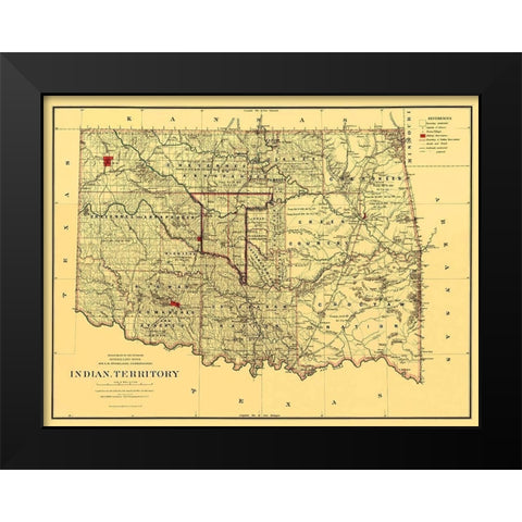Oklahoma Indian Territory - Bien 1887 Black Modern Wood Framed Art Print by Bien