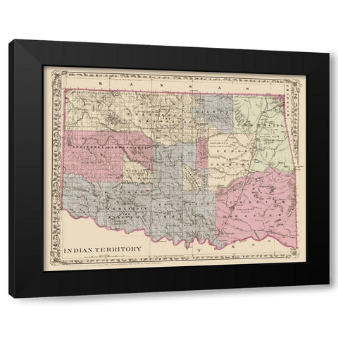 Oklahoma Indian Territory - Gary 1873 Black Modern Wood Framed Art Print with Double Matting by Gary