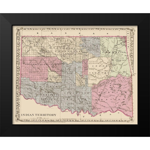 Oklahoma Indian Territory - Gary 1873 Black Modern Wood Framed Art Print by Gary