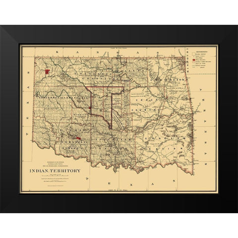 Oklahoma Indian Territory - Stockslager 1887 Black Modern Wood Framed Art Print by Stockslager