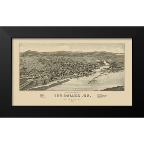 The Dalles Oregon - Stoner 1884 Black Modern Wood Framed Art Print by Stoner