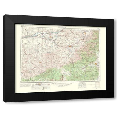Pendleton Oregon Washington Quad - USGS 1964 Black Modern Wood Framed Art Print with Double Matting by USGS