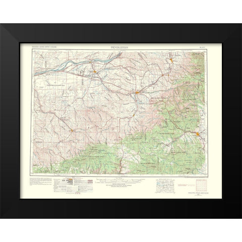 Pendleton Oregon Washington Quad - USGS 1964 Black Modern Wood Framed Art Print by USGS