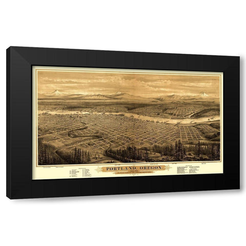 Portland Oregon - Bancroft 1879 Black Modern Wood Framed Art Print with Double Matting by Bancroft