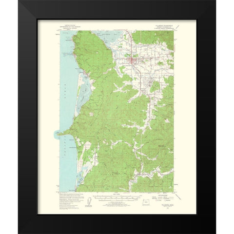 Tillamook Oregon Quad - USGS 1963 Black Modern Wood Framed Art Print by USGS