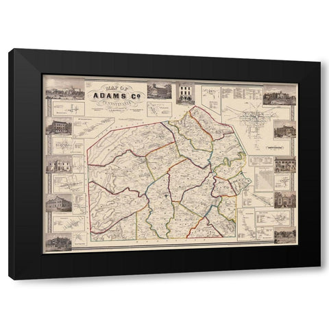 Adams Pennsylvania Landowner - Hopkins 1857 Black Modern Wood Framed Art Print by Hopkins