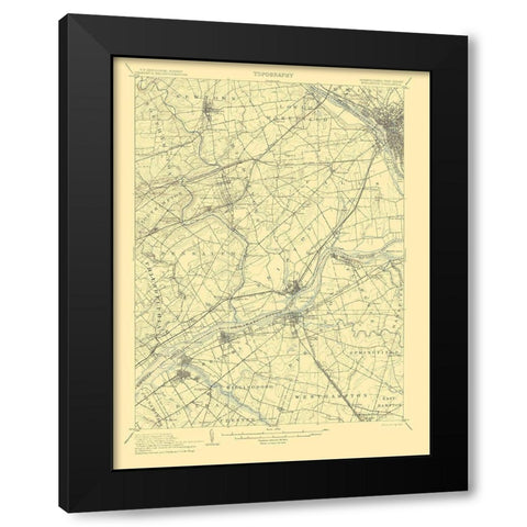 Burlington Pennsylvania New Jersey Quad Black Modern Wood Framed Art Print with Double Matting by USGS