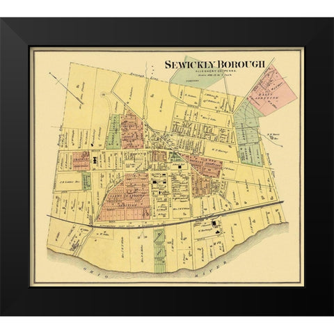 Sewickly Pennsylvania Landowner - Titus 1877 Black Modern Wood Framed Art Print by Titus