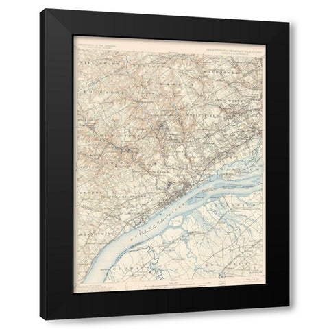 Chester Pennsylvania New Jersey Deleware Quad Black Modern Wood Framed Art Print with Double Matting by USGS