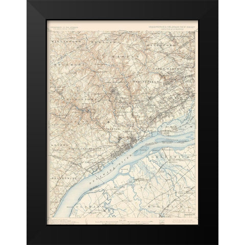 Chester Pennsylvania New Jersey Deleware Quad Black Modern Wood Framed Art Print by USGS