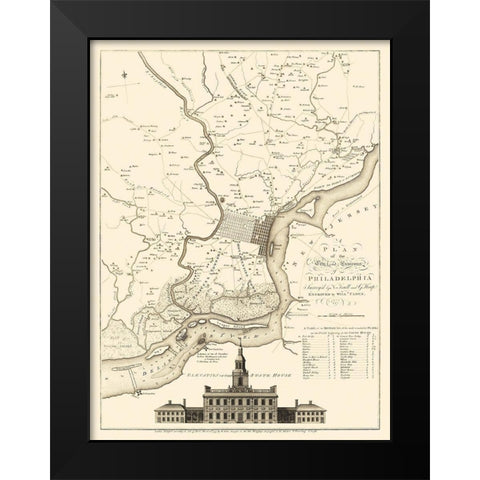 Philadelphia Pennsylvania - Faden 1777 Black Modern Wood Framed Art Print by Faden