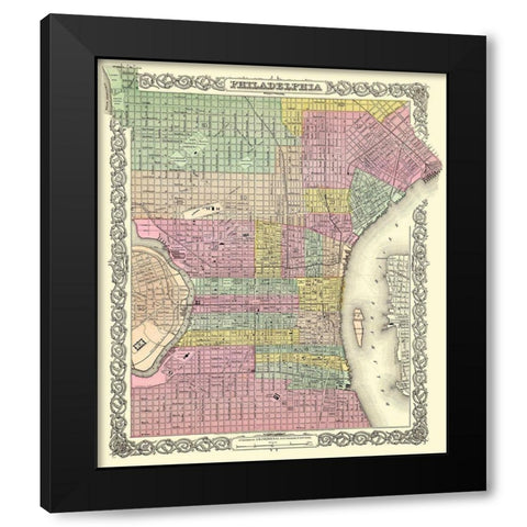 Philadelphia Pennsylvania - Colton 1855 Black Modern Wood Framed Art Print by Colton