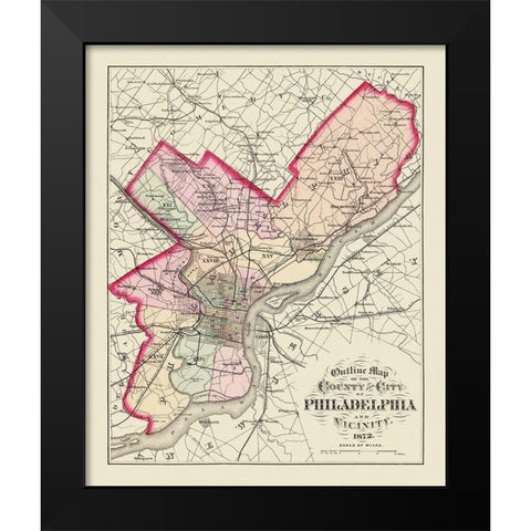 Philadelphia Pennsylvania - Walling 1872 Black Modern Wood Framed Art Print by Walling