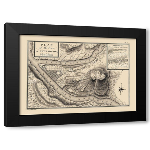 Pittsburg Pennsylvania - Collot 1796 Black Modern Wood Framed Art Print with Double Matting by Collot
