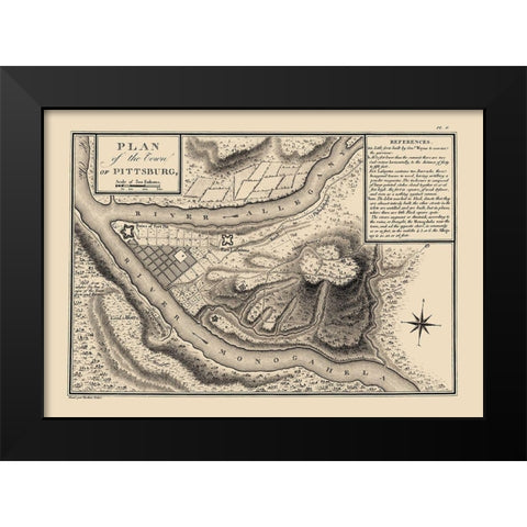 Pittsburg Pennsylvania - Collot 1796 Black Modern Wood Framed Art Print by Collot
