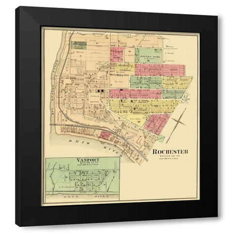 Rochester, Vanport Pennsylvania Landowner Black Modern Wood Framed Art Print by Hayes