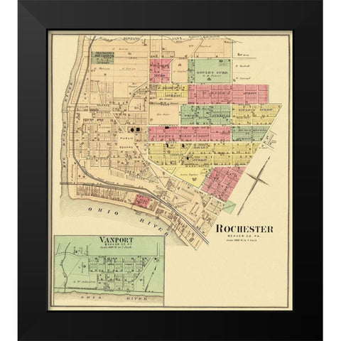 Rochester, Vanport Pennsylvania Landowner Black Modern Wood Framed Art Print by Hayes