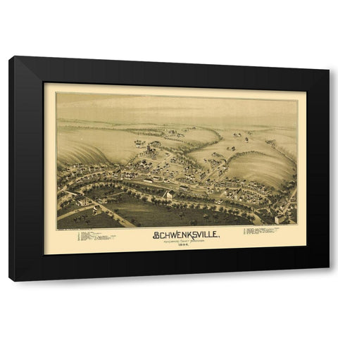 Schwenksville Pennsylvania - Fowler 1894  Black Modern Wood Framed Art Print with Double Matting by Fowler
