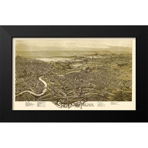 Scranton Pennsylvania - Fowler 1890  Black Modern Wood Framed Art Print by Fowler