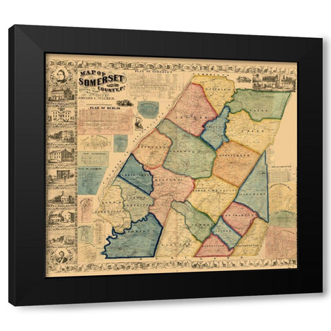 Somerset County Pennsylvania - Walker 1860 Black Modern Wood Framed Art Print by Walker