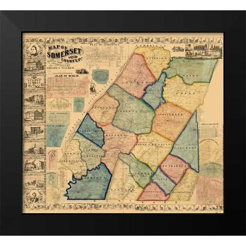 Somerset County Pennsylvania - Walker 1860 Black Modern Wood Framed Art Print by Walker