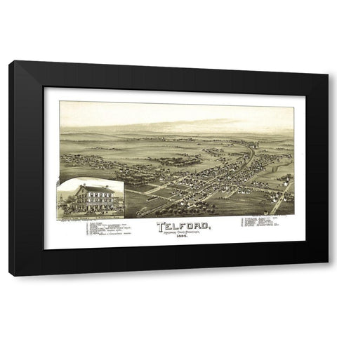 Telford Pennsylvania - Fowler 1894  Black Modern Wood Framed Art Print with Double Matting by Fowler