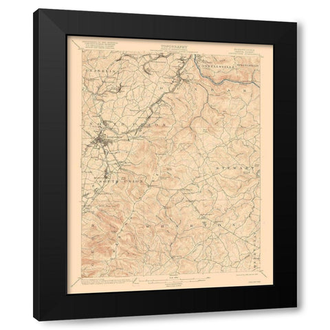 Uniontown Pennsylvania Quad - USGS 1900 Black Modern Wood Framed Art Print with Double Matting by USGS