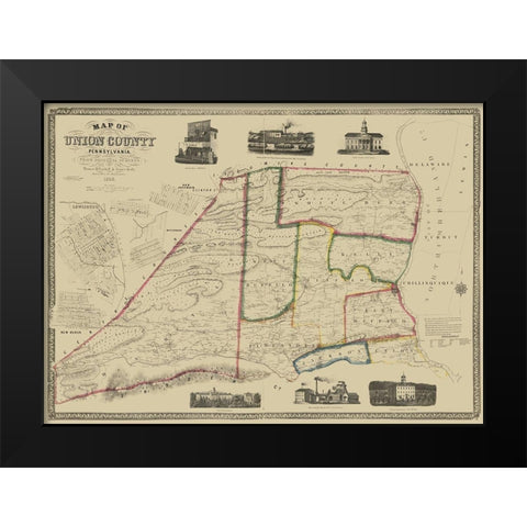 Union County Pennsylvania - Pasehall 1856 Black Modern Wood Framed Art Print by Pasehall