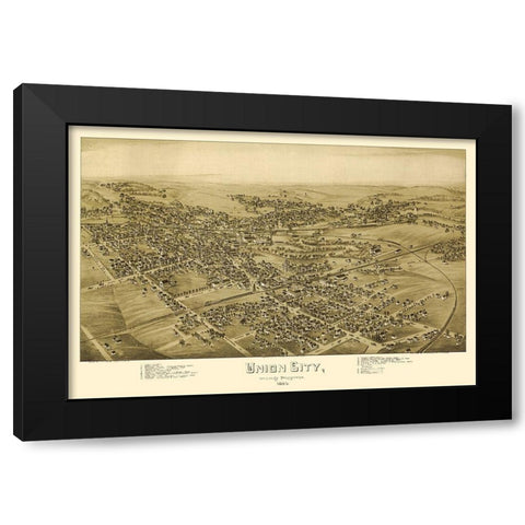 Union City Pennsylvania - Fowler 1895  Black Modern Wood Framed Art Print by Fowler