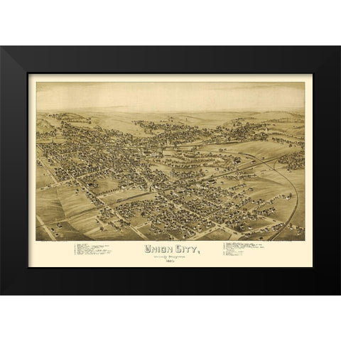 Union City Pennsylvania - Fowler 1895  Black Modern Wood Framed Art Print by Fowler
