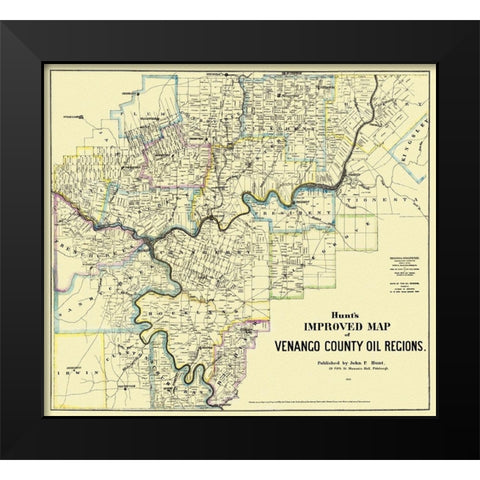 Venango Pennsylvania Landowner - Hunt 1865 Black Modern Wood Framed Art Print by Hunt