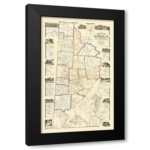 Wayne County Pennsylvania - Converse 1860 Black Modern Wood Framed Art Print by Converse