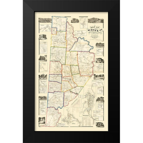 Wayne County Pennsylvania - Converse 1860 Black Modern Wood Framed Art Print by Converse