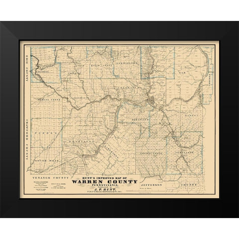 Warren County Pennsylvania - Hunt 1865 Black Modern Wood Framed Art Print by Hunt