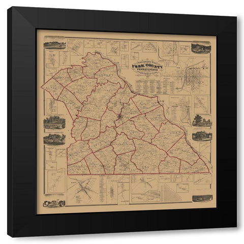 York County Pennsylvania - Shearer 1860 Black Modern Wood Framed Art Print with Double Matting by Shearer