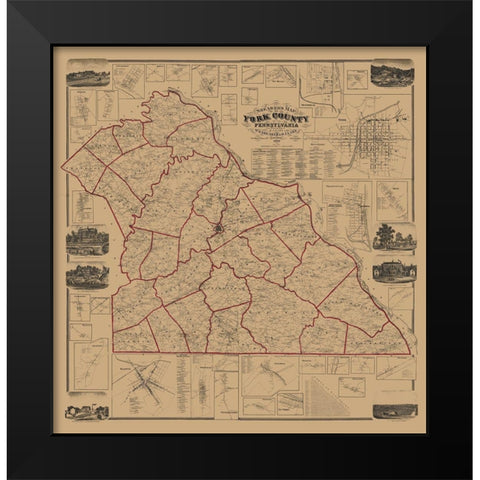 York County Pennsylvania - Shearer 1860 Black Modern Wood Framed Art Print by Shearer