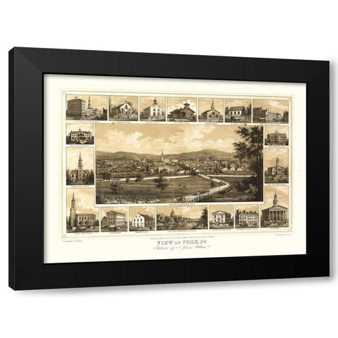 York Pennsylvania - Williams 1852  Black Modern Wood Framed Art Print by Williams