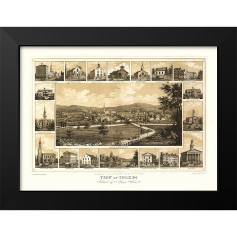 York Pennsylvania - Williams 1852  Black Modern Wood Framed Art Print by Williams