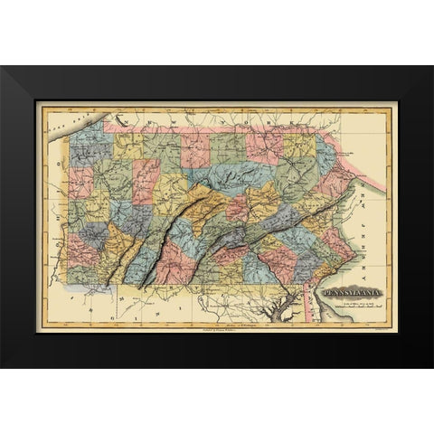 Pennsylvania - 1823 Black Modern Wood Framed Art Print by Lucas